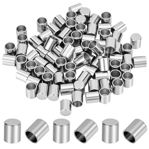 CRAFTYMELODY 80 Stück 304 Kordelenden Aus Edelstahl 6x7mm Säulenendkappen Quastenenden Lederkordel Abschlusskappen Crimprohr Zubehör von CRAFTYMELODY