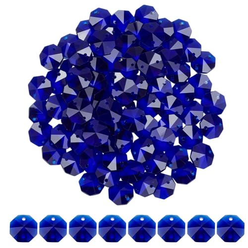 CRAFTYMELODY 80 Stück Achteckige Kristallperlen 2 Löcher Blaues Facettiertes Glas Zum Aufnähen von Strasssteinen Kronleuchterprismenperlen Sonnenfängerperle Zur Schmuckherstellung von CRAFTYMELODY