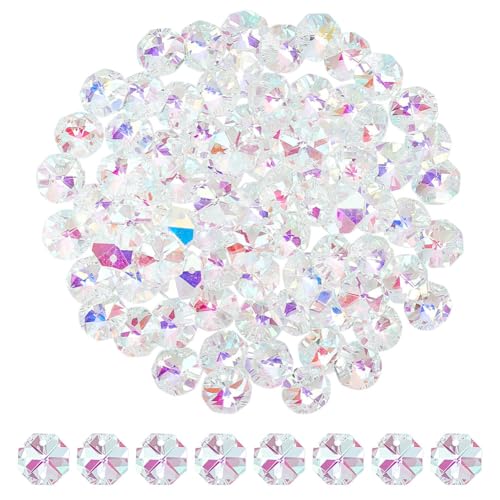 CRAFTYMELODY 80 Stück Achteckige Kristallperlen 2 Löcher Klares ab Facettenglas Zum Aufnähen von Strasssteinen Kronleuchterprismenperlen Sonnenfängerperle Zur Schmuckherstellung von CRAFTYMELODY