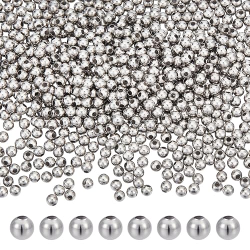 CRAFTYMELODY 800 Stück 304 runde Edelstahlperlen 4mm Abstandsperlen Glatte Metallperlen Lose Perlen Zubehör Für Die Schmuckherstellung von CRAFTYMELODY