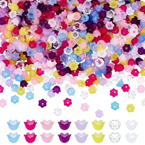 CRAFTYMELODY 800 Stück Blumenperlenkappe 8 Farben Arcylic Blumenperlen Endkappe Floraler Abstandshalter Für Schmuckherstellung DIY Bastelbedarf von CRAFTYMELODY