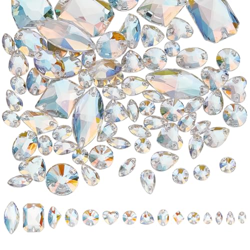 CRAFTYMELODY 81 Stück 15 Stile Zum Aufnähen von Strasssteinen Kristalle Gemischte Formen K5 Glas Strasssteine 2 Loch Verbindung Plattiert Flache Rückseite Zum Nähen Basteln Dekoration von CRAFTYMELODY