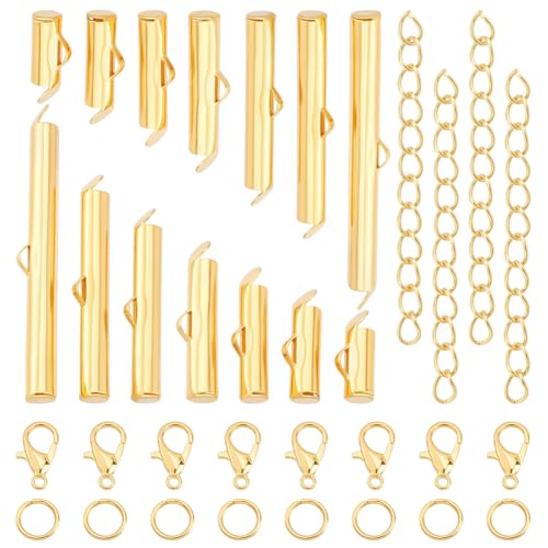 CRAFTYMELODY 840 Stück Schiebe Endverschluss Röhrchen Set Endkappen Crimp Set Für Schmuckherstellung Karabinerverschlüsse Offene Biegeringe Twist Verlängerungsketten von CRAFTYMELODY