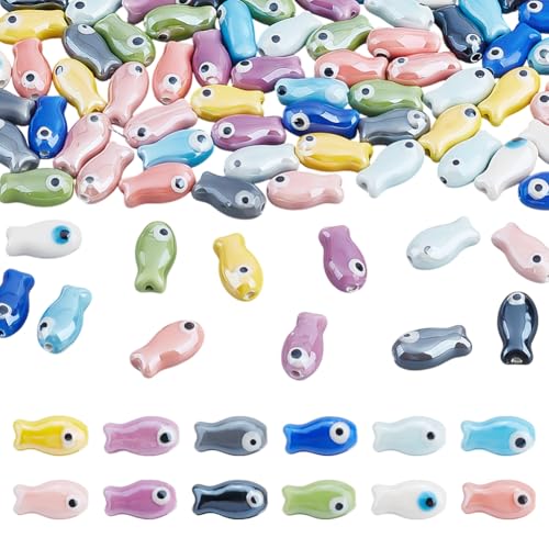 CRAFTYMELODY 88 Stück Cremic Fischperlen 11 Farben Porzellan Ozean Thema Fischperlen 19x10x8mm Tier Abstandshalter Lose Perlen Für Die Schmuckherstellung von CRAFTYMELODY