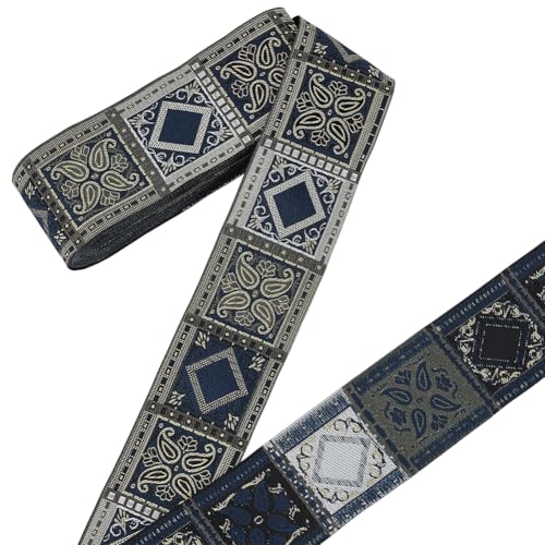 CRAFTYMELODY 9 m Jacquard Gurtband 2(1) cm Polyester Gurtband Mitternachtsblau Stickerei Blumenband Geldbörsengurte Gürtel von CRAFTYMELODY