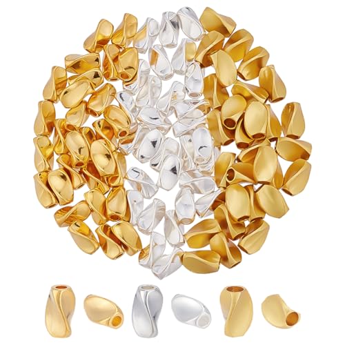 CRAFTYMELODY 90 Stück 3 Stil Twist Messing Perlen 18K Golden Silber Twist Oval Geformte Perlen Tube Lose Spacer Perle Twist Spacer Kleine Perle von CRAFTYMELODY