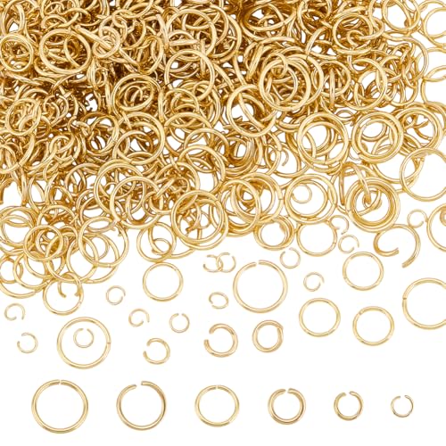 CRAFTYMELODY 900 Stück 6 Stile Gold Biegeringe 3/4/5/6/7/8mm 18K Vergoldete Offene Biegeringe Edelstahl Bulk Verbindungsschmuck Verbinder von CRAFTYMELODY