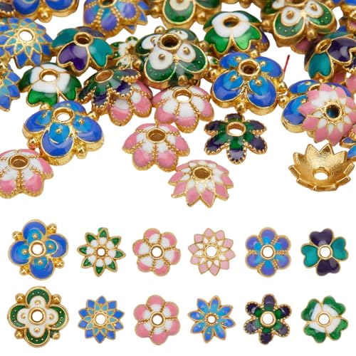 CRAFTYMELODY 96 Stück Blumen Perlenkappen 12 Stile Legierung Emaille Florale Abstandsperlen Vintage Filigrane Perlenkappen Lose Perlen Zur Schmuckherstellung von CRAFTYMELODY