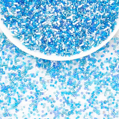 CRAFTYMELODY Glasperlen 15 Stil Blaues Motiv Röhren Bugle Abstandshalter Lose Perlen Rund Rondelle Für Schmuckherstellung Zubehör DIY Handwerk von CRAFTYMELODY