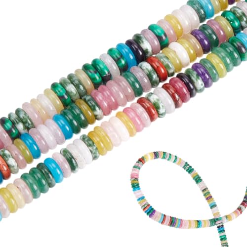 CRAFTYMELODY Natürliche Dunkel Gemischte Farbige Steinscheiben Abstandsperlen 6x2mm Rondelle Lose Bunt Glatt Gefärbt Und Ungefärbt Edelstein Zur Schmuckherstellung von CRAFTYMELODY