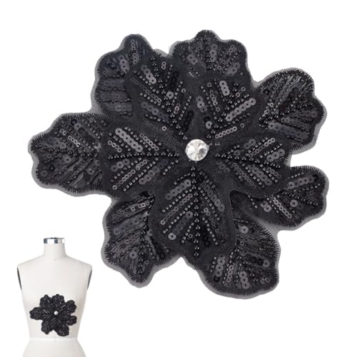 CRAFTYMELODY Schwarze Handgefertigte Strass Applikation Zum Nähen Perlen Steine 20x18cm 3D Polyester Stickerei Stoffapplikationen Spitzenaufnäher CRAFTYMELODY Schwarze Handgefertigte Strass Applikation Zum Nähen Perlen Steine 20x18cm 3D Polyester Stickerei Stoffapplikationen Spitzenaufnäher von CRAFTYMELODY