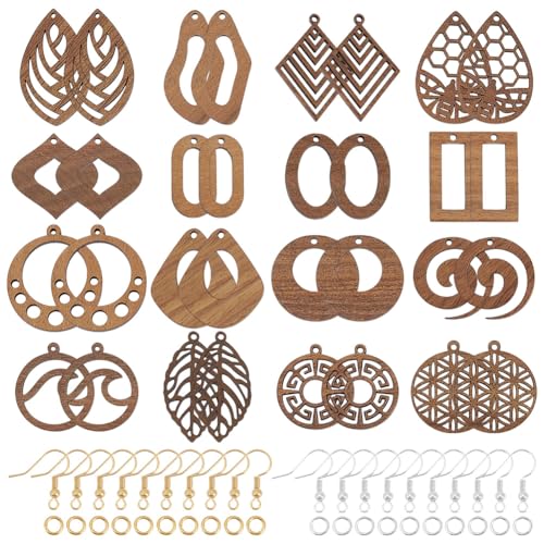 CRAFTYMELODY Set Zur Herstellung Baumelnder Ohrringe Aus Holz Zur Schmuckherstellung Mit 32 Stück Holzanhängern Hohlen Blattanhängern 32 Stück Ohrringhaken 60 Stück Biegering CRAFTYMELODY Set Zur Herstellung Baumelnder Ohrringe Aus Holz Zur Schmuckherstellung Mit 32 Stück Holzanhängern Hohlen Blattanhängern 32 Stück Ohrringhaken 60 Stück Biegering von CRAFTYMELODY