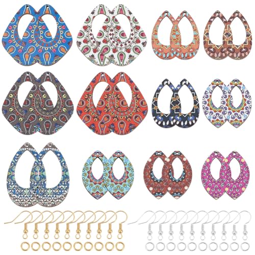CRAFTYMELODY Set Zur Herstellung Baumelnder Ohrringe Aus Holz Zur Schmuckherstellung Mit 48 Stück Holzanhänger In 12 Stilen Tropfenanhänger 48 Stück Ohrringhaken 100 Stück Biegering CRAFTYMELODY Set Zur Herstellung Baumelnder Ohrringe Aus Holz Zur Schmuckherstellung Mit 48 Stück Holzanhänger In 12 Stilen Tropfenanhänger 48 Stück Ohrringhaken 100 Stück Biegering von CRAFTYMELODY