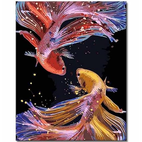 CRAFTiDA Malen nach Zahlen für Erwachsene Malen nach Zahlen Kits Basteln für Erwachsene Acryl Ölgemälde Kit Vorgedruckte Leinwand (Zwei Goldfische) von CRAFTiDA