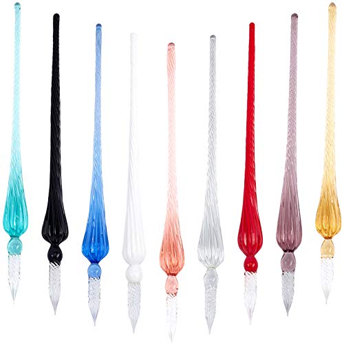 craspire 9 PCS Handgefertigter Glas-Dip-Pen-Set-Halter Kristall-Tropf-Füllfederhalter Für Kunstzeichnungen Schreiben Kalligraphie-Signaturen Geschenkdekoration (Mo-Tinte) von craspire