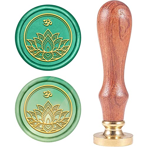 craspire Lotus Ohm Wachs-Siegel-Stempel, Blume Siegelwachsstempel Retro Holzstempel Wachssiegel 25 mm Abnehmbar Messingdichtung Holzgriff Für Umschlag Einladung Hochzeit Verschönerung Flasche von craspire