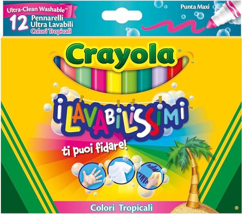 CRAYOLA I Ultra-Abwaschbare Filzstifte, Maxi Spitze, verschiedene tropische Farben, für Schule und Freizeit, 12 Stück 58-8335 CRAYOLA I Ultra-Abwaschbare Filzstifte, Maxi Spitze, verschiedene tropische Farben, für Schule und Freizeit, 12 Stück 58-8335 von CRAYOLA