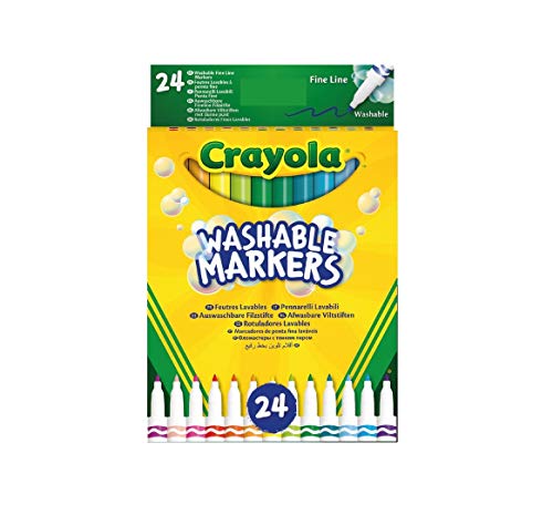 CRAYOLA 24 Waschbare Filzstifte, Feine Spitze, Verschiedene Farben, Für Schule Und Freizeit, Mehrfarbig, 24 Stück (1Er Pack) von CRAYOLA