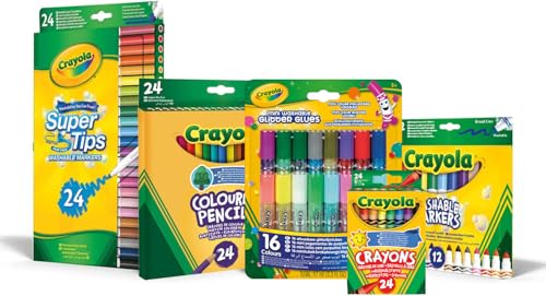 Crayola - Fun Colouring Set, Kreative Beschäftigung für Haus und Schule, Filzstifte, Buntstifte, Wachsmalstifte, Glitzerkleber, kreatives Bastelmaterial, 7438 von CRAYOLA