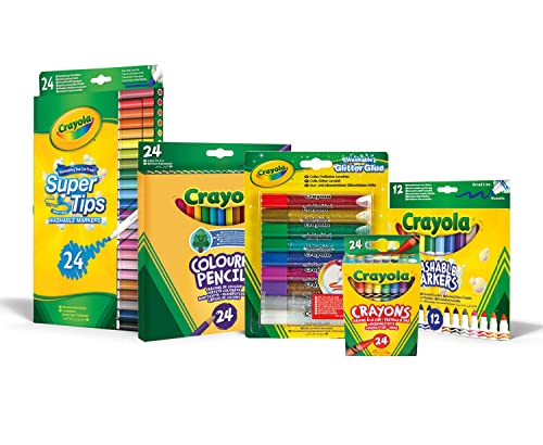 Crayola - Fun Colouring Set, Kreative Beschäftigung für Haus und Schule, Filzstifte, Buntstifte, Wachsmalstifte, Glitzerkleber, kreatives Bastelmaterial, 7438 von CRAYOLA