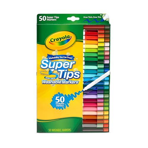 Crayola Supertips Filzstifte Kinder Auswaschbar, Malstifte Set in 50 verschiedenen Farbtönen, Ungiftige Filzstifte mit konischer Spitze, Bastel Set, Fasermaler Kinder, Malstifte ab 3 Jahre von CRAYOLA