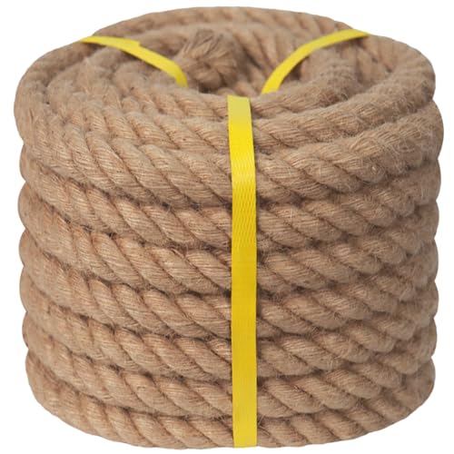 Natürliches Hanfseil, 5,1 cm dickes Juteseil, 15 m, gedrehtes Manila-Seil für nautische, Geländer, Hängen, Schaukel, Landschaftsbau, Heimdekoration von CRAYZA