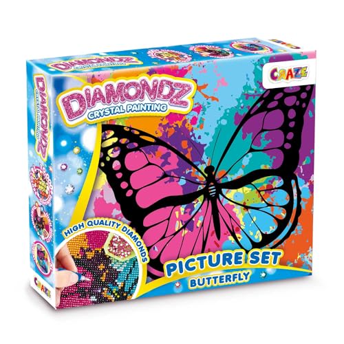 CRAZE DIAMONDZ Butterfly - Diamond Painting Kinder Schmetterling Set mit Rahmen, DIY Diamant Malerei Bastelset, Mosaikherstellung für Kinder 36x27cm von CRAZE