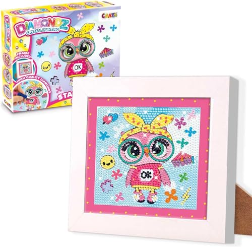 CRAZE DIAMONDZ Starter Set Fashion - Diamond Painting Kinder EULE Schablone, DIY Diamant Malerei Kinder Bastelset, 15x15cm von CRAZE