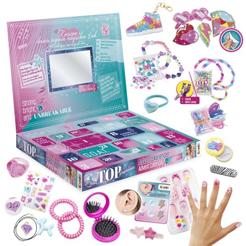 CRAZE Spielzeug Adventskalender Mädchen – Fashion DIY Adventskalender 2025 mit Diamond Painting, Loops Bands, BFF Perlen, Aufkleber-Nägel & Accessoires – Trendiger Bastelspaß für junge Fashionistas von CRAZE