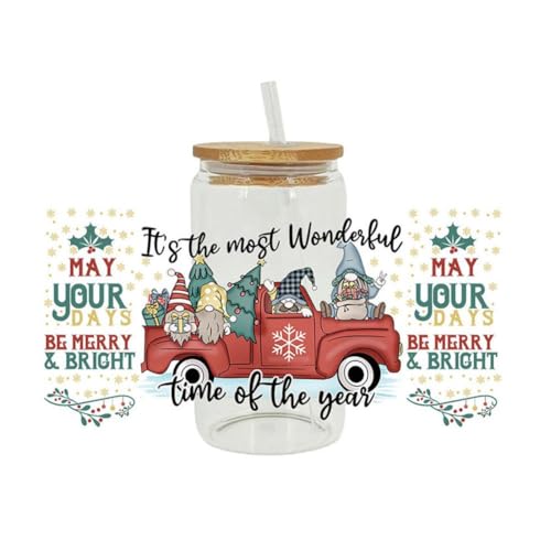UV-DTF-Transfer-Aufkleber für 473 ml Glasbecher - Cup-Wrap, Weihnachten, DIY, Wasserdicht, Transparente Folie zum Aufreiben auf Transfers (Tasse Nicht im Lieferumfang Enthalten) von CRDWN