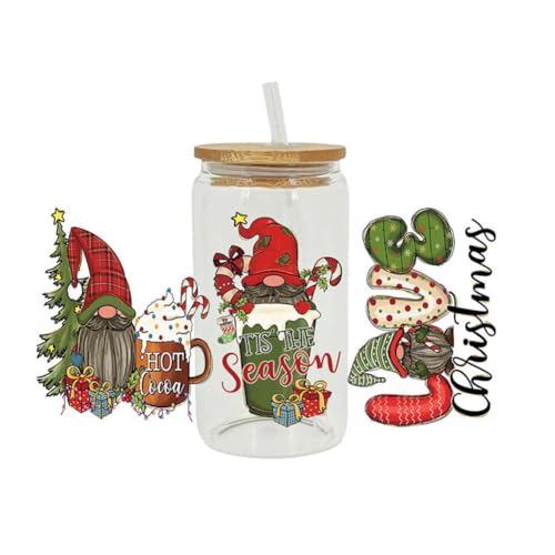 UV-DTF-Transfer-Aufkleber für 473 ml Glasbecher - Cup-Wrap-Transfer für Weihnachten, DIY, Wasserdicht, Transparente Folie zum Aufreiben auf Transfers (Tasse Nicht im Lieferumfang Enthalten) von CRDWN