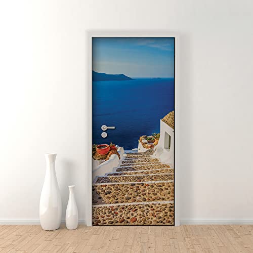 Aufkleber für Türen aus Premium-PVC, Door Cover Santorini, einfache und blasenfreie Anbringung, Verkleidungen für Innenräume, 83 x 210 cm, zuschneidbar von CREARREDA
