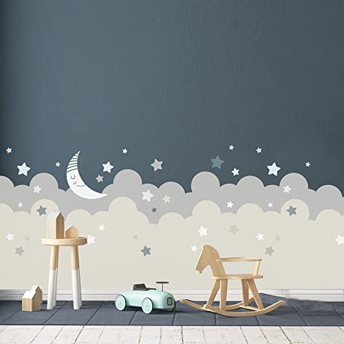 Wandaufkleber für Kinder, gute Nacht, Größe 100_x_280_cm, Dekoration für Kinderzimmer, hergestellt in Italien, Wandaufkleber Mond und Wolken, Wandaufkleber Riesen der Wolken Wandaufkleber für Kinder, gute Nacht, Größe 100_x_280_cm, Dekoration für Kinderzimmer, hergestellt in Italien, Wandaufkleber Mond und Wolken, Wandaufkleber Riesen der Wolken von CREARREDA