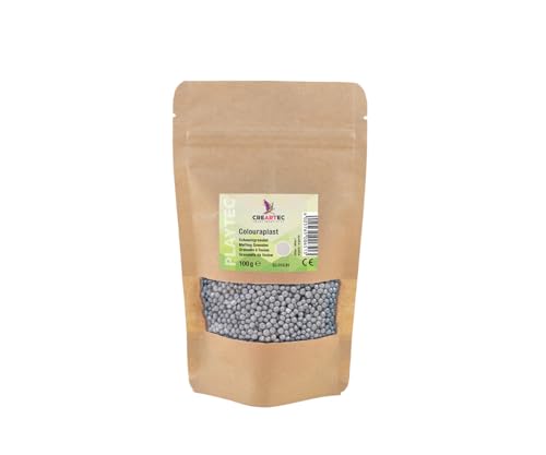CREARTEC Colouraplast - Kunststoffperlen/Schmelzgranulat - Farbe: silber - Menge: 100g - Ideal für Fensterbilder, Mobiles und kleine Kunstwerke - Witterungsbeständig - Made in Germany von CREARTEC