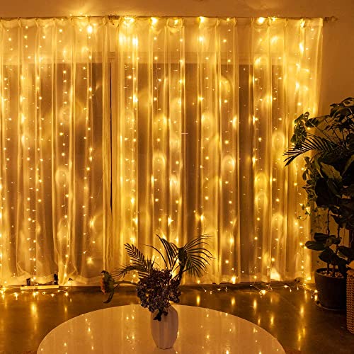 Weihnachtsbeleuchtung 3x3m LED Lichtervorhang, 300 LEDs Lichterketten Vorhang Lichterkette, IP44 wasserdicht, EU-Stecker Lichterkettenvorhang mit 8 Modi lichterkette außen Lichtervorhang für Hochzeit von CREASHINE
