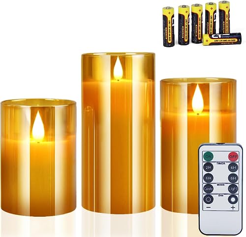 CREASHINE LED Kerzen Flammenlose Kerze 3 Set Flackernde Flamme mit Fernbedienung Elektronische Kerzenset Weihnachten Beleuchtung Deko für Hause,Bad,Wohnzimmer,Tischdeko von CREASHINE