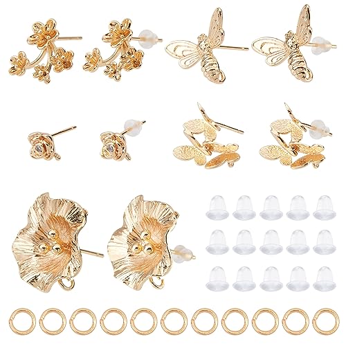 CREATCABIN 1 Box 10 Stück 5-Stil-Ohrstecker Aus Echtem 18K-Vergoldetem Messing,Schmetterlings-Bienen-Blumen-Ohrringpfosten Mit Schlaufe,50 Biegeringe,50 Ohrmuttern Für DIY-Schmuckherstellungszubehör CREATCABIN 1 Box 10 Stück 5-Stil-Ohrstecker Aus Echtem 18K-Vergoldetem Messing,Schmetterlings-Bienen-Blumen-Ohrringpfosten Mit Schlaufe,50 Biegeringe,50 Ohrmuttern Für DIY-Schmuckherstellungszubehör von CREATCABIN