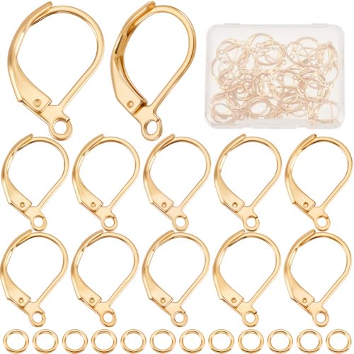 CREATCABIN 1 Box 50 Stück 24K-Vergoldete Edelstahl-Ohrbügel-Ohrringe,Französische Ohrhaken,Zubehör Mit Biegeringen Für Frauen,DIY-Schmuckherstellung,0.6x0.4 Zoll CREATCABIN 1 Box 50 Stück 24K-Vergoldete Edelstahl-Ohrbügel-Ohrringe,Französische Ohrhaken,Zubehör Mit Biegeringen Für Frauen,DIY-Schmuckherstellung,0.6x0.4 Zoll von CREATCABIN