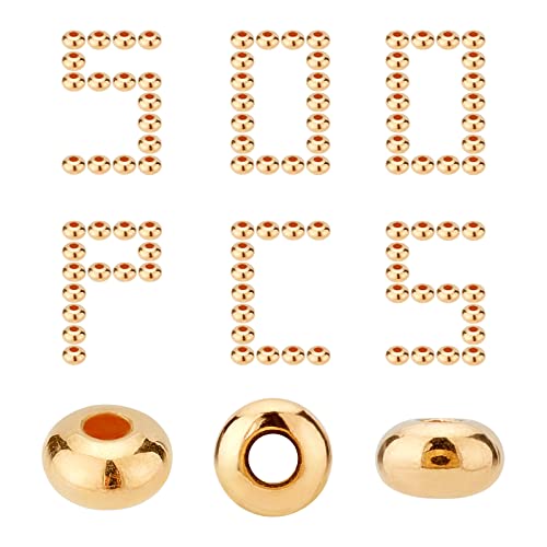 CREATCABIN 1 Box 500 Stück 18 Karat Vergoldete Runde Abstandsperlen Für Die Schmuckherstellung Messing Goldene Rondelle-Perlen Für Die Herstellung von Armbändern, Halsketten, Ohrringen Und Basteln von CREATCABIN