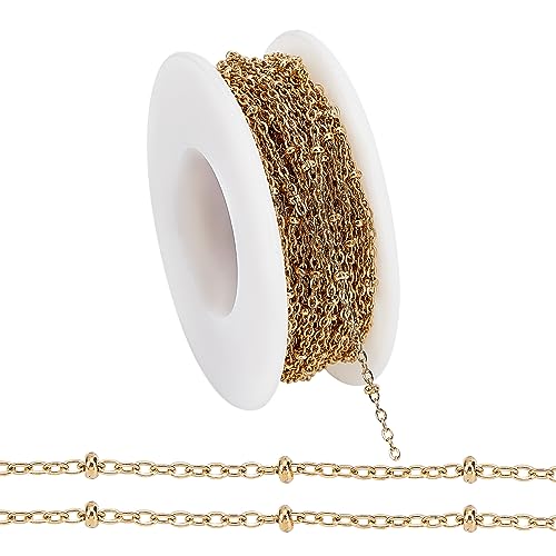 CREATCABIN 1 Rolle 11 Yards Satellitenkette Bulk-Kabelgliederketten 18K Vergoldete Edelstahlketten Mit Perlenspule Für Die Schmuckherstellung,DIY-Armband,Halskette,Fußkettchen,Bastelbedarf von CREATCABIN