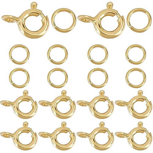 CREATCABIN 10 Stück 925 Sterlingsilber-Federverschlüsse, Runde Verschlüsse, Offener Ring Mit 10 Stück Offenen Biegeringen, Schmuckverbinder Für Schmuckherstellung, DIY-Halskette, Armband, 3 mm (Gold) von CREATCABIN