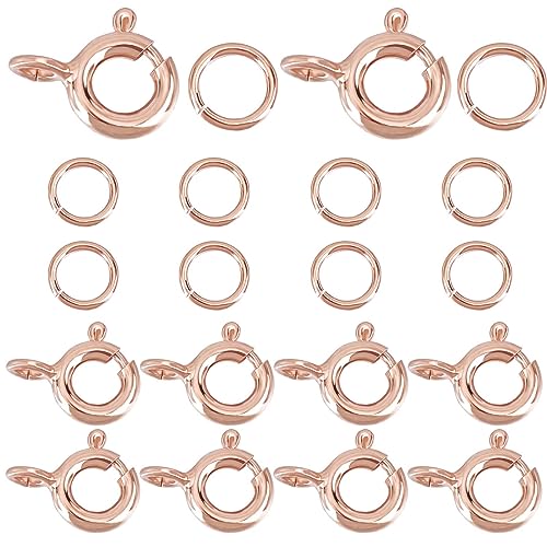 CREATCABIN 10 Stück 925 Sterlingsilber-Federverschlüsse,Runde Verschlüsse,Offener Ring Mit 10 Stück Offenen Biegeringen,Schmuckverbinder Für Schmuckherstellung,DIY-Halskette,Armband,3 mm (Roségold) von CREATCABIN