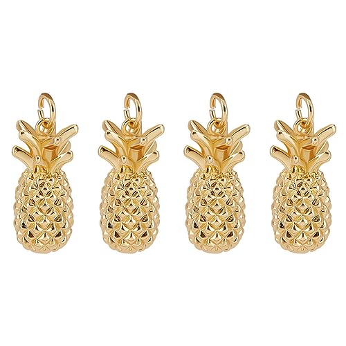 CREATCABIN 10 Stück Ananas-Charms,18 Karat Vergoldet,Bromeliaceae-Frucht-Charms,Farbige Hawaii-Charms,Anhänger,Zubehör,Masse Für Schmuckherstellung,DIY,Basteln,Ohrringe,Halsketten,Golden,9x24mm von CREATCABIN