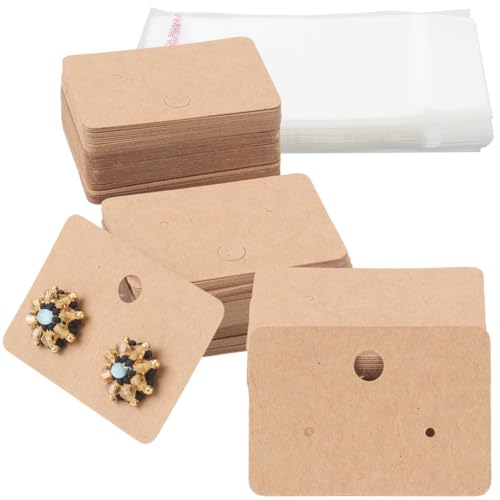 CREATCABIN 100 Stück Ohrringkartenhalter Set Ohrring Displaykarten Ohrring Anhänger Kraftpapier Blanke Hängende Ohrringkarte Mit Loch 100 Stück Taschen Ohrring Für Schmuckdisplay Hellbraun 5x3.5cm von CREATCABIN
