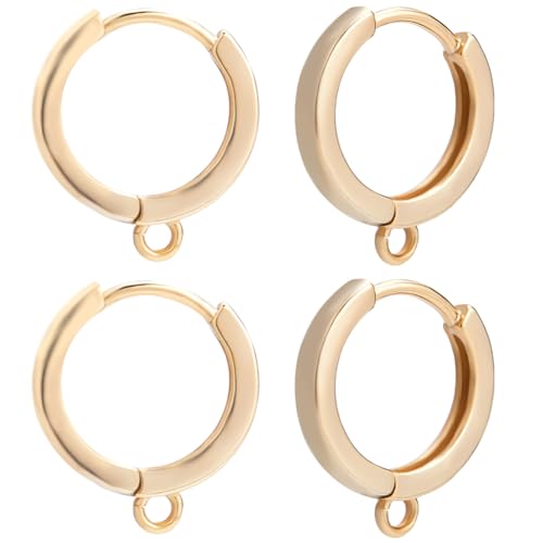 CREATCABIN 12 Stück Ohrringhaken,Rund,18 Karat Vergoldetes Messing,Leverback-Ohrdraht,Creolen-Ohrringzubehör,Französische Haken,Ohrdrahtverbinder Mit Offener Schlaufe Für Ohrring-Schmuck,15.5x13.5mm von CREATCABIN