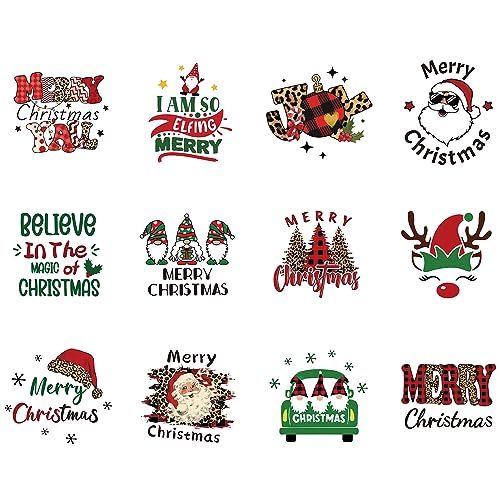 CREATCABIN 12 Stück Weihnachts-Aufkleber Aufbügeln,Frohe Weihnachten,Wärmeübertragungsaufkleber-Set,Bunte Vinyl-Applikationsflicken,Heißschmelzfolie Für Selbstgemachte Kleidung,T-Shirts 18.5cm von CREATCABIN