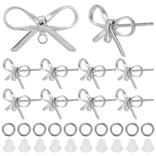 CREATCABIN 12 x Schleifen-Ohrringpfosten, echte platinierte Ohrringhaken mit Ohrmuttern, silberfarbenes Messing, offene Binderinge, DIY-Schmuck, Schleifen-Anhänger für Schmuckherstellung, Zubehör, 1,5 CREATCABIN 12 x Schleifen-Ohrringpfosten, echte platinierte Ohrringhaken mit Ohrmuttern, silberfarbenes Messing, offene Binderinge, DIY-Schmuck, Schleifen-Anhänger für Schmuckherstellung, Zubehör, 1,5 von CREATCABIN