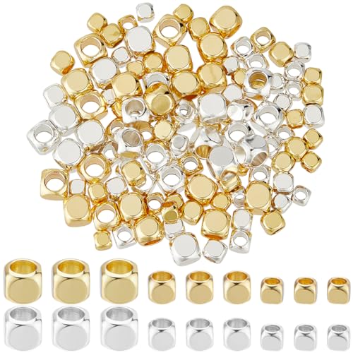 CREATCABIN 120 Stück 18K Vergoldete Messingperlen,Kleine Würfel-Abstandsperlen,6 Stile,Gold-Silber-Perlen,Quadratisch,Winzige,Lose,Glatte Perlen,Stapelbare Metallperlen,Für Herstellung,DIY-Schmuck CREATCABIN 120 Stück 18K Vergoldete Messingperlen,Kleine Würfel-Abstandsperlen,6 Stile,Gold-Silber-Perlen,Quadratisch,Winzige,Lose,Glatte Perlen,Stapelbare Metallperlen,Für Herstellung,DIY-Schmuck von CREATCABIN
