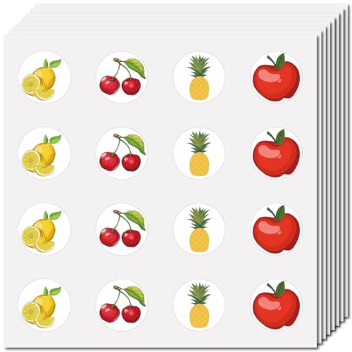 CREATCABIN 128 Stück Obstaufkleber Orangen Kirschen Ananas Äpfel Aufkleber Für Scrapbooking Selbstklebende Runde Punktbuchaufkleber Geschenke als Belohnung Für Notizbuch Kalender Dekoration 2.5cm von CREATCABIN
