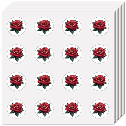 CREATCABIN 128 Stück Rosenaufkleber Rote Blumenaufkleber Für Scrapbooking Selbstklebende wasserdichte Kleine Runde Punktaufkleber Planer Geschenke Für Studenten Klassenzimmer Wasserflaschen 2.5cm von CREATCABIN